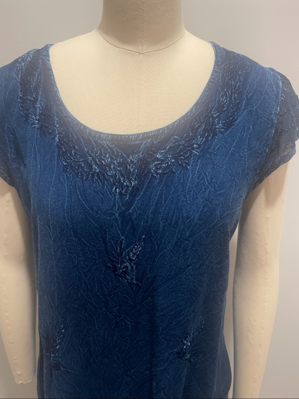 Raya Sun Blue Crinkle Embroidered Lace Tunic Dress Size L